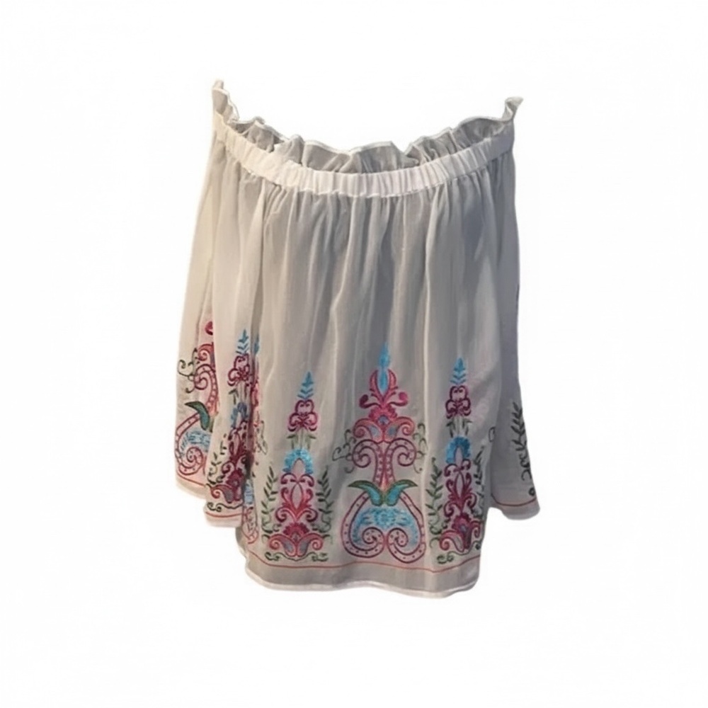 TRUTH NYC Sheer Embroidered Floral Off Shoulder Ruffle Hem Women'sβ Blouse, XL